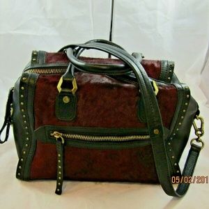 orYANY Black Leather w/Burgundy Calfhair Handbag